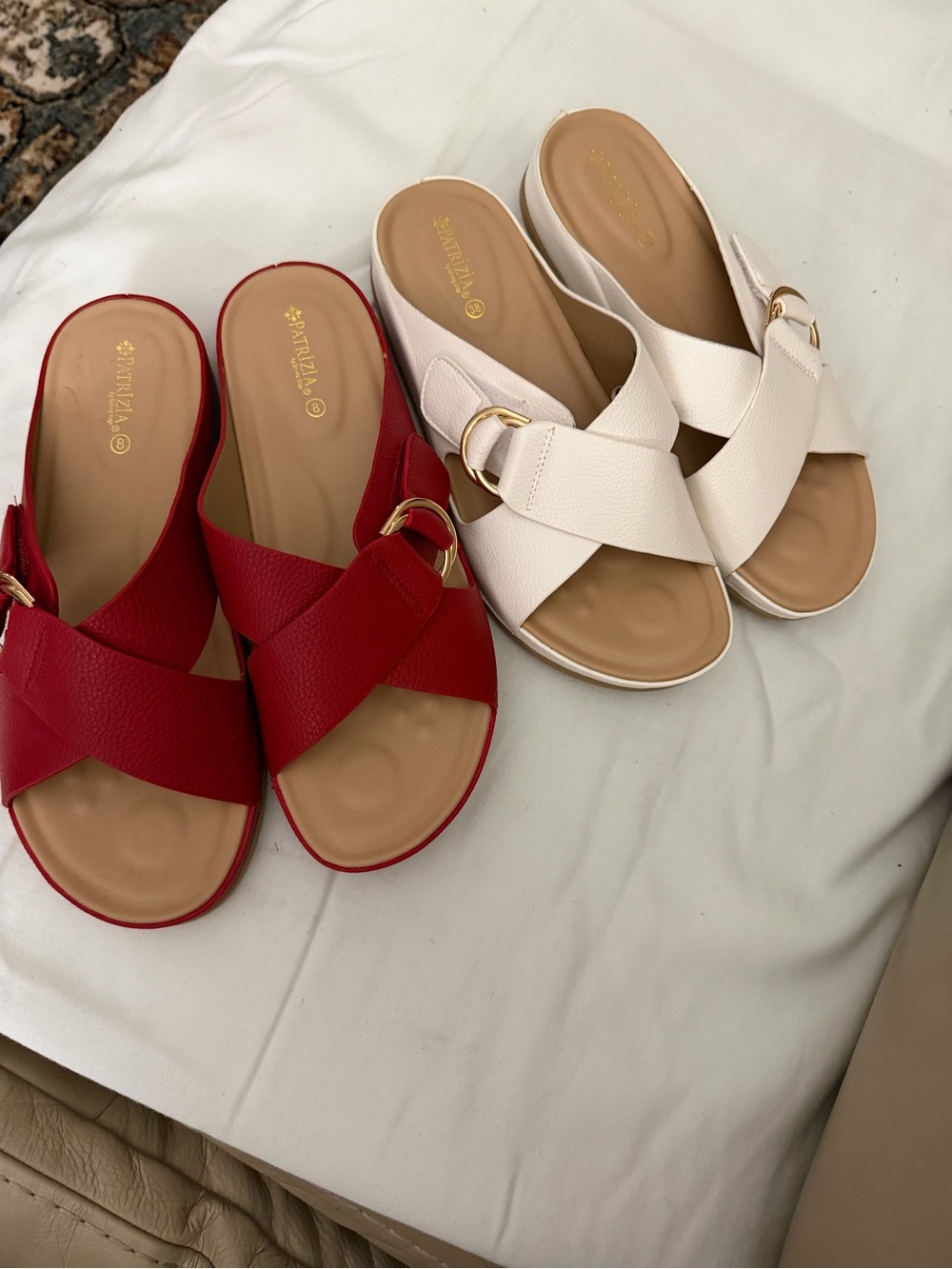 Women's Crossband Slide Sandals - Red and White
(2 pairs).  Size 8